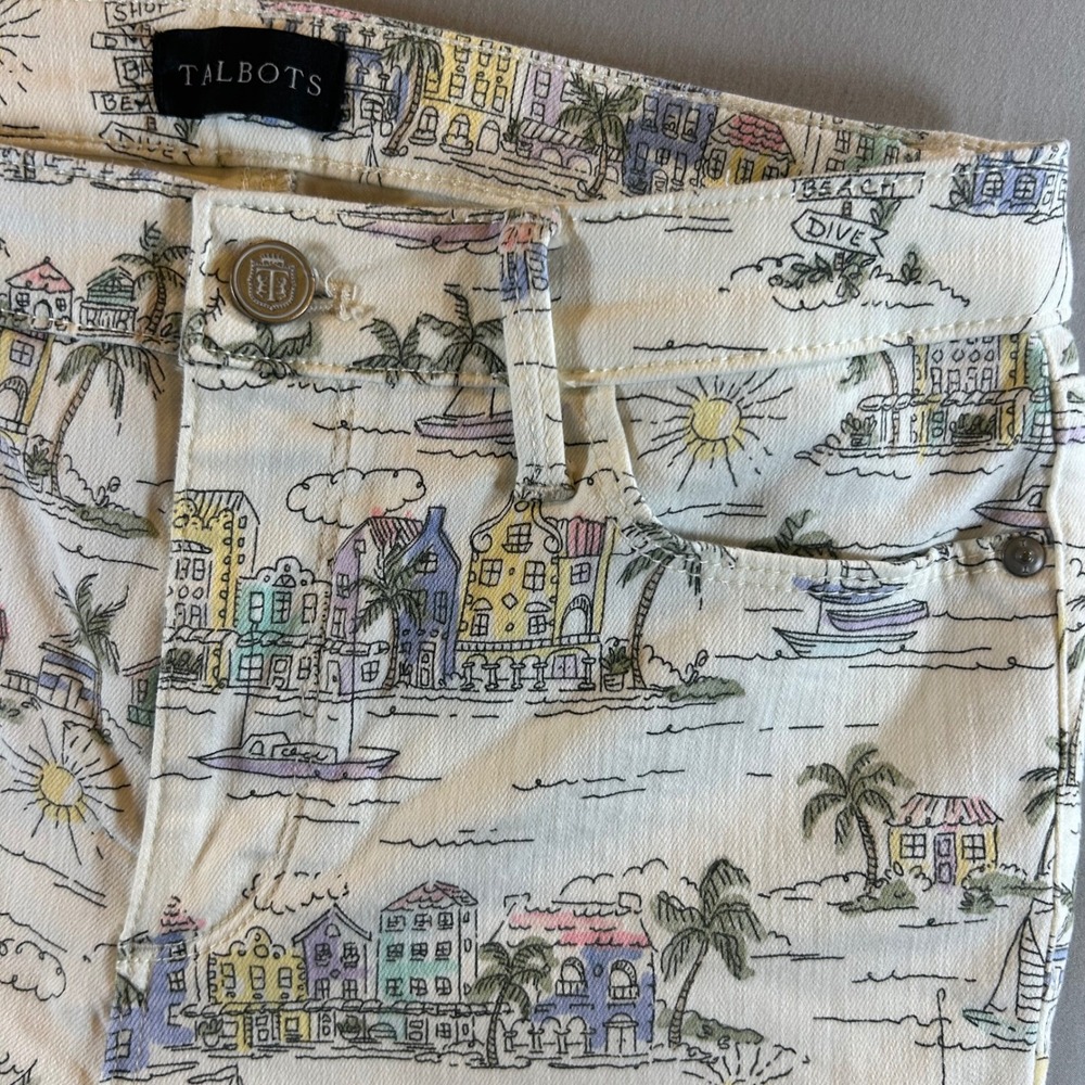 Talbots Womens Jegging Crop Coastal Beach Print Pants White Multi Size 2 - Picture 4 of 11